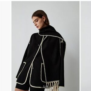 Commense Contrast Trim Jacket with Scarf